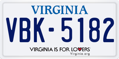 VA license plate VBK5182