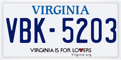 VA license plate VBK5203