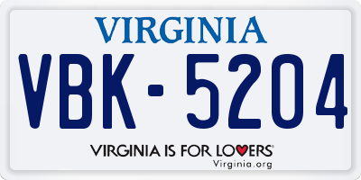 VA license plate VBK5204