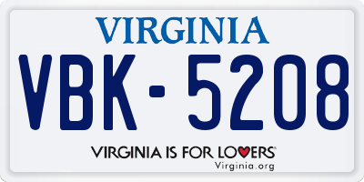 VA license plate VBK5208