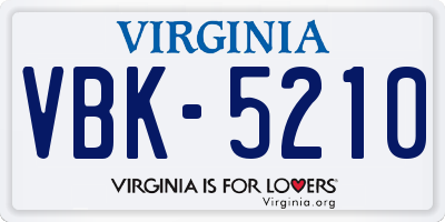 VA license plate VBK5210