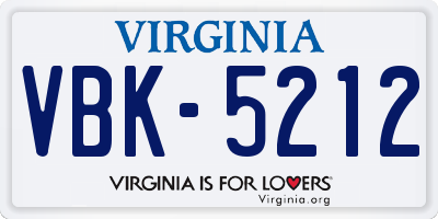 VA license plate VBK5212