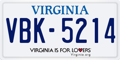 VA license plate VBK5214