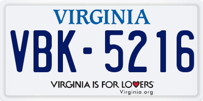 VA license plate VBK5216