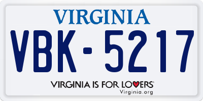 VA license plate VBK5217