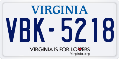 VA license plate VBK5218