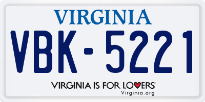 VA license plate VBK5221