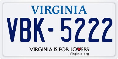 VA license plate VBK5222