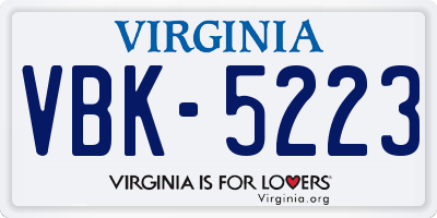 VA license plate VBK5223