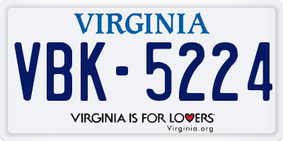 VA license plate VBK5224