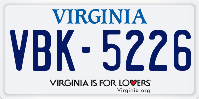 VA license plate VBK5226