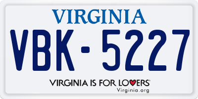 VA license plate VBK5227