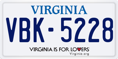VA license plate VBK5228