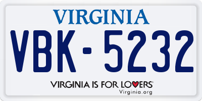VA license plate VBK5232