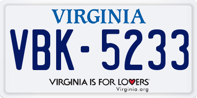 VA license plate VBK5233