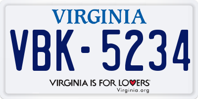 VA license plate VBK5234