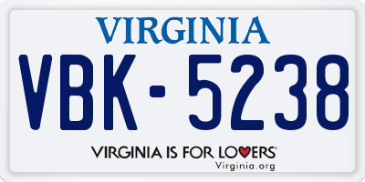 VA license plate VBK5238