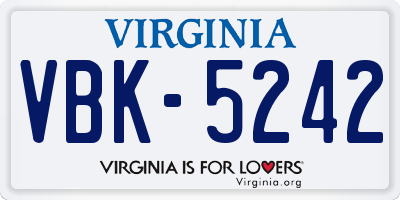 VA license plate VBK5242