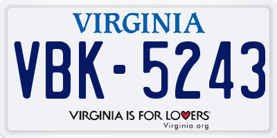 VA license plate VBK5243