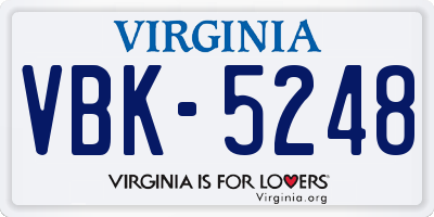 VA license plate VBK5248