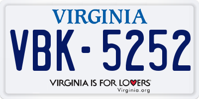 VA license plate VBK5252