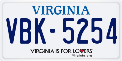 VA license plate VBK5254