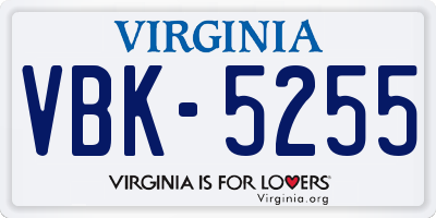 VA license plate VBK5255