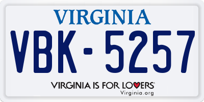 VA license plate VBK5257