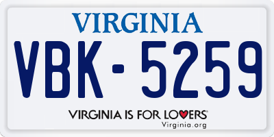 VA license plate VBK5259