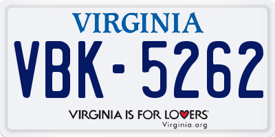 VA license plate VBK5262