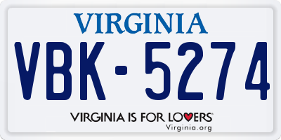 VA license plate VBK5274