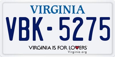 VA license plate VBK5275