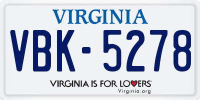 VA license plate VBK5278