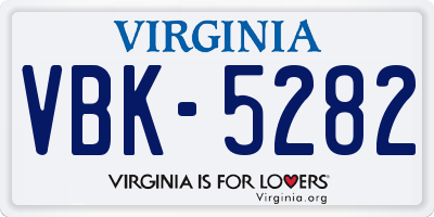 VA license plate VBK5282