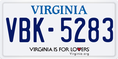 VA license plate VBK5283