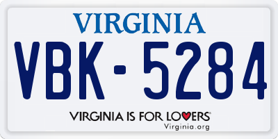 VA license plate VBK5284