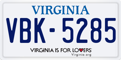 VA license plate VBK5285