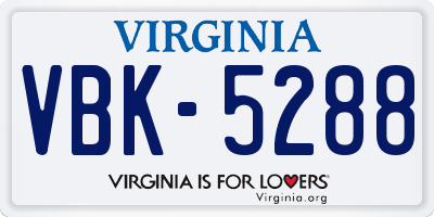 VA license plate VBK5288