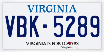 VA license plate VBK5289