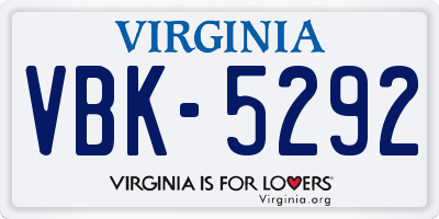 VA license plate VBK5292