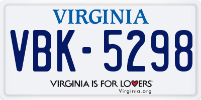 VA license plate VBK5298