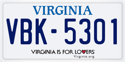 VA license plate VBK5301