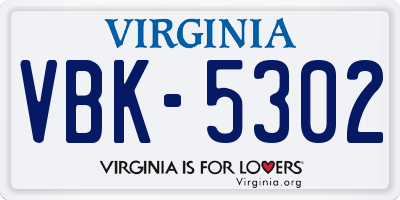 VA license plate VBK5302
