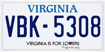 VA license plate VBK5308