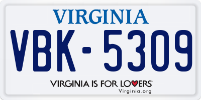 VA license plate VBK5309