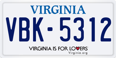 VA license plate VBK5312