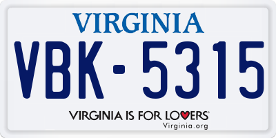 VA license plate VBK5315