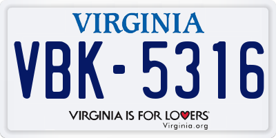 VA license plate VBK5316