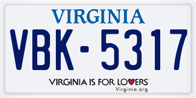 VA license plate VBK5317