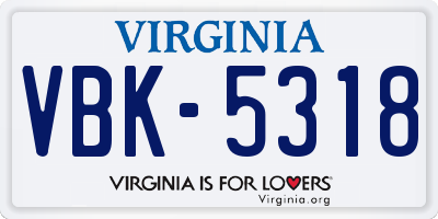 VA license plate VBK5318